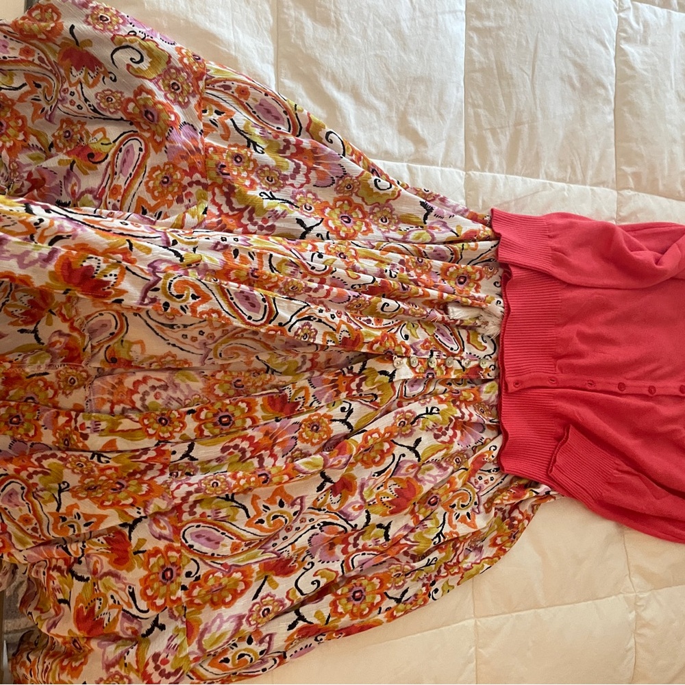 Nicole Miller Floral Maxi Boho Skirt in Pink and Orange NWT